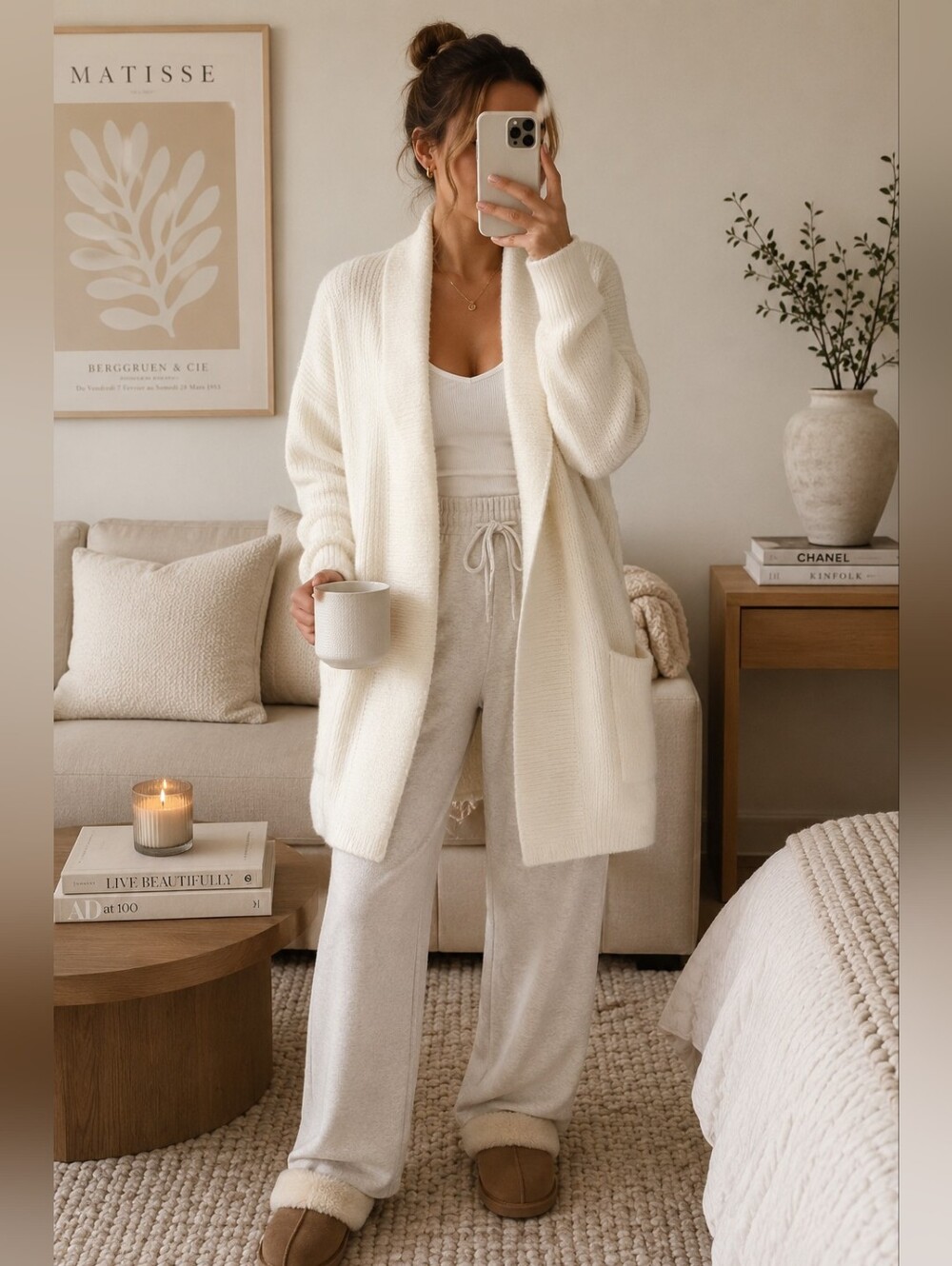 Nine West Longline Open Front Cardigan Sweater | Cream Soft Knit | Size Medium